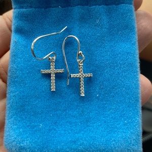 925 sterling silver cross earrings with diamond New with little bag pouch .